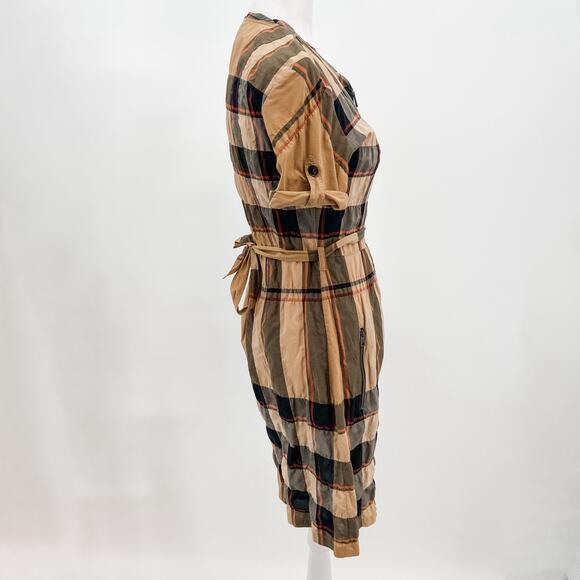 Burberry Dress Shirt Plaid Classic Nova Check Tan Brown US 2 Summer Print Black - Picture 5 of 14